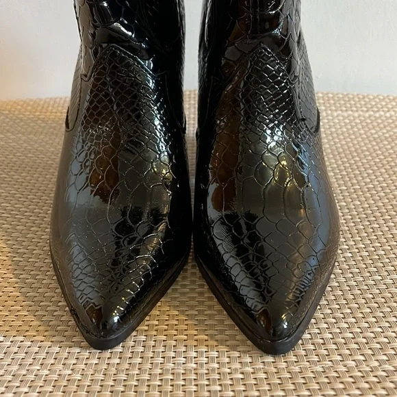 Snakeskin Patent Leather Cowgirl Western Biker Calf Height Cowboy Boots - 7.5/38 - Picture 6 of 12